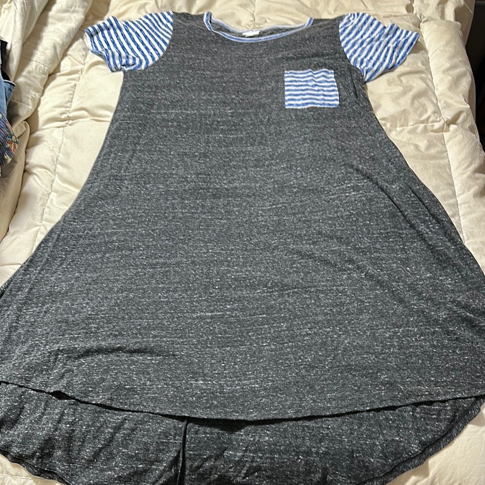 Gray and Blue Striped Pocket Dress